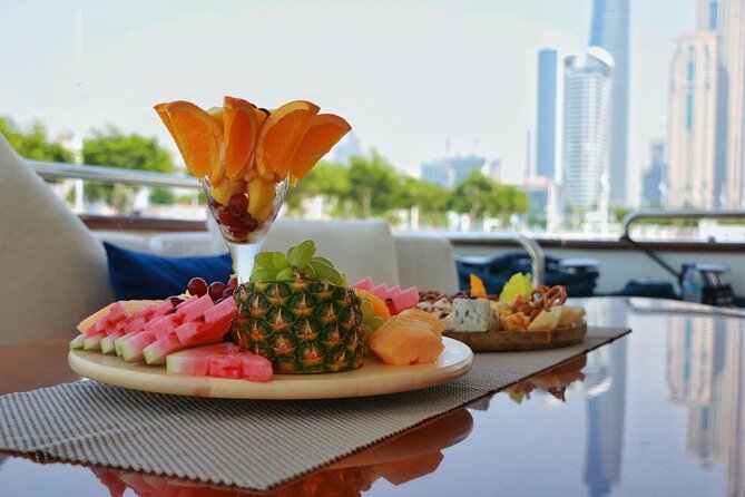 2 hours Dubai private luxury yacht 55ft tour - Food and drinks on board: soft drinks, towels, and meal upgrades