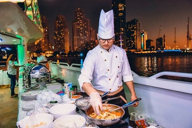 3-Hour Lotus Mega Yacht Dinner Experience in Dubai Marina - The Dinner Plan: International Buffet + Live Cooking Stations