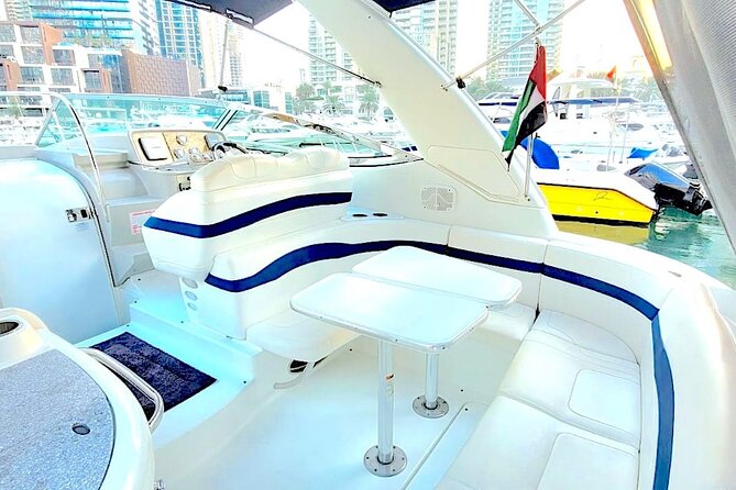 Dubai: Private Yacht Cruise on a 34 Ft Yacht - On-board comfort: sundeck, swim platform, shower, and BYO