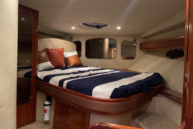 Island Fun Yacht Rental in Miami Beach - What’s included on board: AC, kitchen, and the water mat