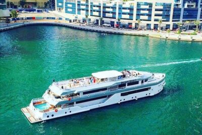Luxury 7 Star Mega Yacht Dinner Cruise with International Buffet - The 2.5-Hour Route: JBR, Blue Waters, Palm, and Atlantis From the Water