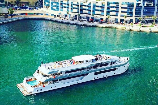Luxury 7 Star Mega Yacht Dinner Cruise with International Buffet - The 2.5-Hour Route: JBR, Blue Waters, Palm, and Atlantis From the Water